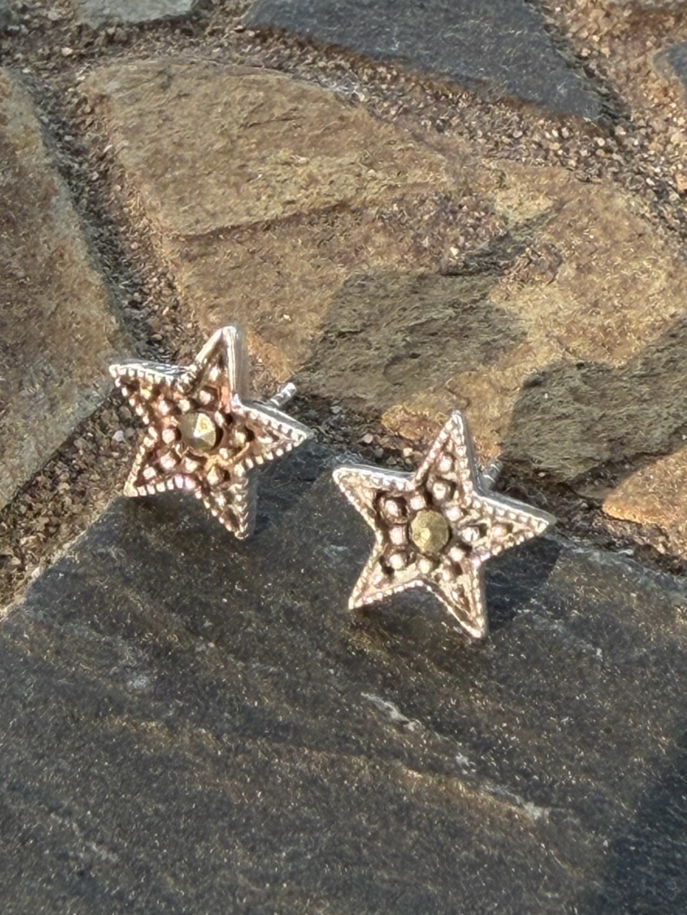 Vintage Marcasite Style Star Stud Earrings | Sterling Silver | Celestial Jewelry